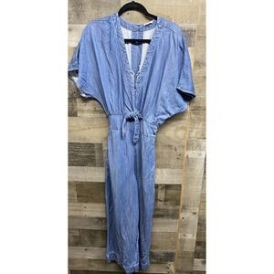 Splendid Women's Denim Jumpsuit Tie Front V Neck SZ Small